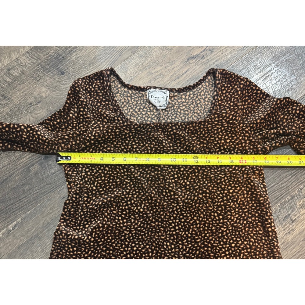 Vintage Dressing Clio Brown Print Long Sleeve Square Neck Dress‎ Medium - Picture 9 of 11
